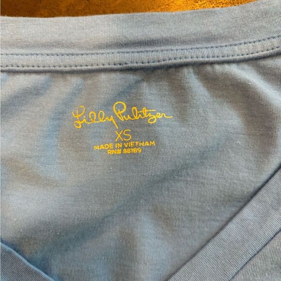 Lilly Pulitzer DiCola Top T Shirt Boca Blue Cotton XS Puff Sleeves - Picture 4 of 6